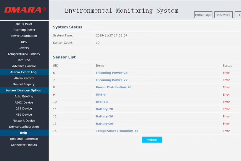 嵌入式机房监控软件英文版功能界面